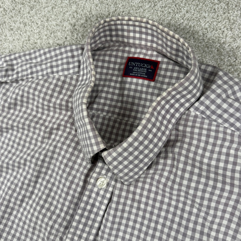 UNTUCKit Button Down Mens XXL-Tall Grey Gingham Long Sleeve Cotton Shirt